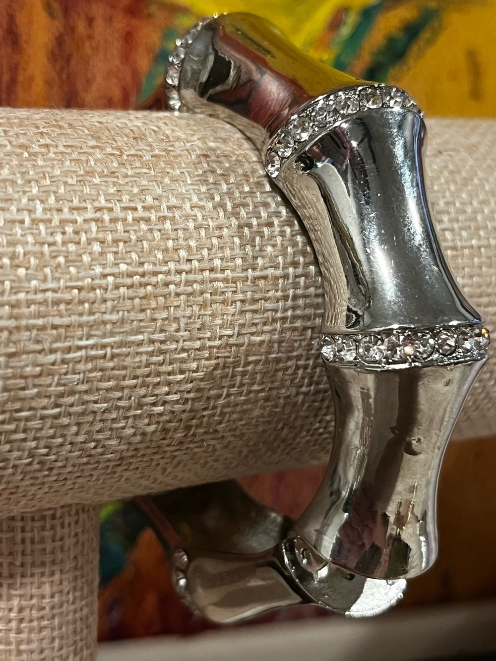 Bamboo Bling Silver Cuff Bracelet with Crystal Accents